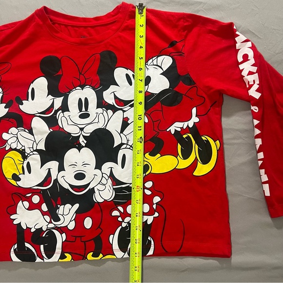 Disney Mickey Minnie Mouse Print Cropped Crew Neck Long Sleeves red tee SZ XXL - Picture 15 of 16